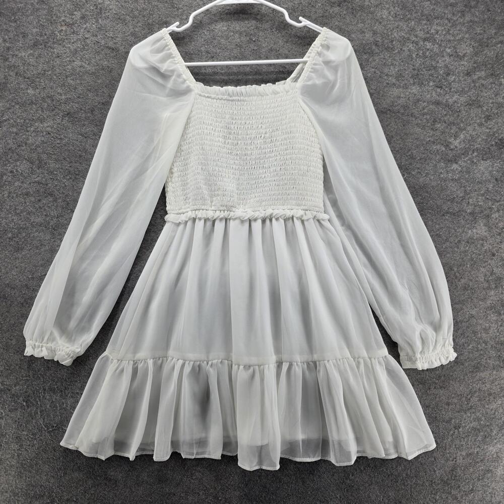 1. STATE Dress Womens XS White Fit & Flare Short Square Neck Long Sleeve